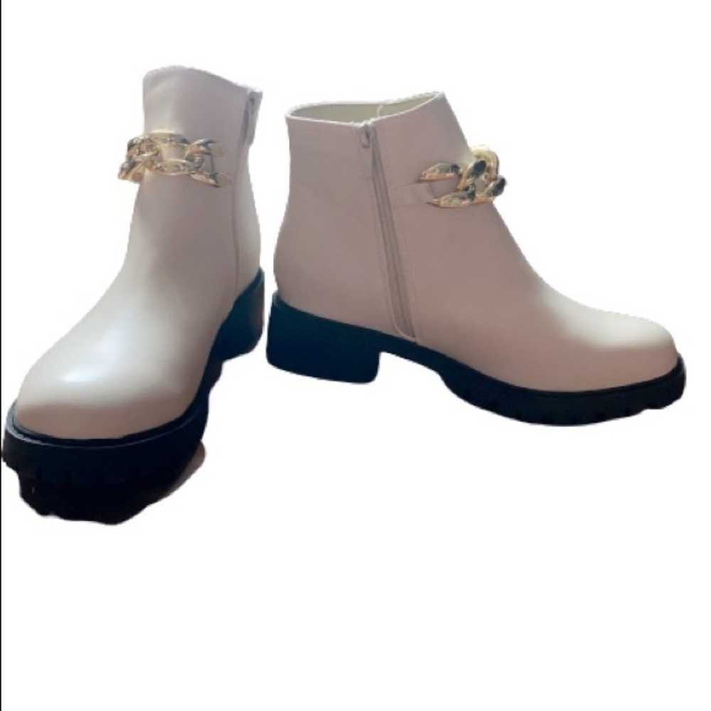 Nicole Miller White Platform Ankle Boots Faux Lea… - image 1