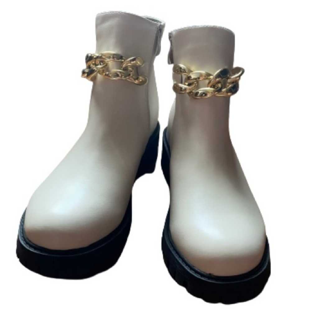 Nicole Miller White Platform Ankle Boots Faux Lea… - image 2