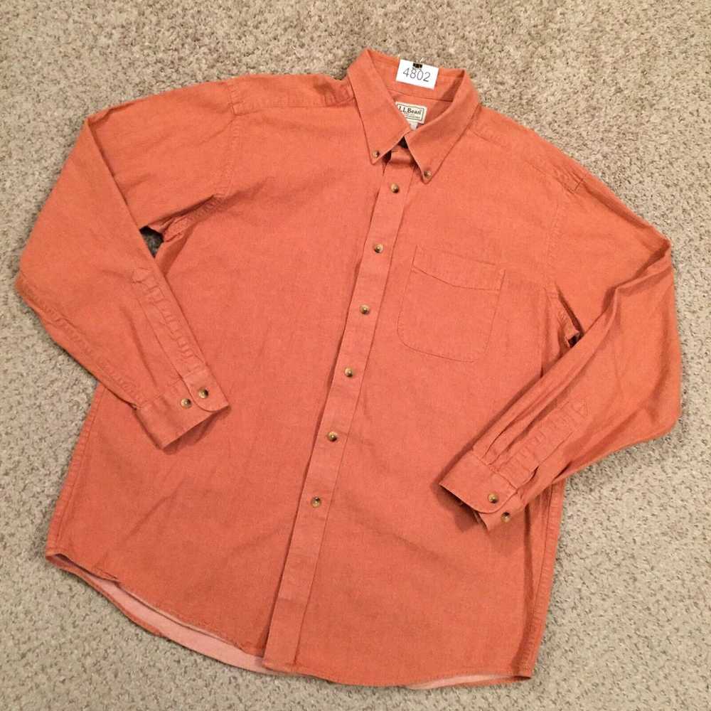 Vintage LL Bean Shirt Mens Large Orange Long Slee… - image 2