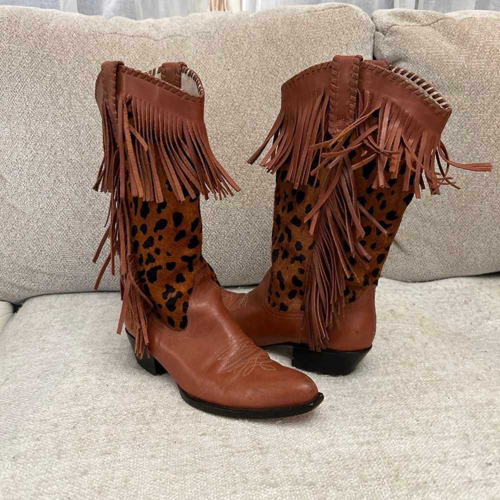 Naked Feet Leopard Fringe Cowboy Boots Horse Hair… - image 1