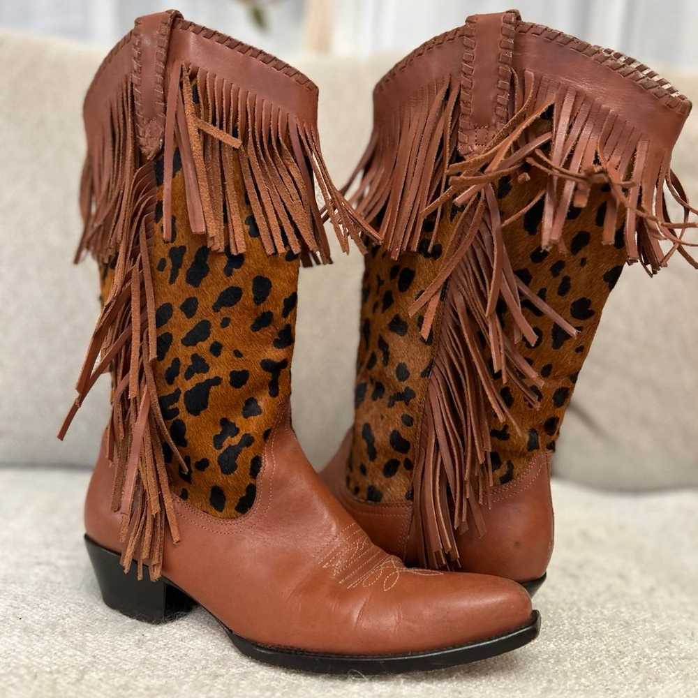 Naked Feet Leopard Fringe Cowboy Boots Horse Hair… - image 2