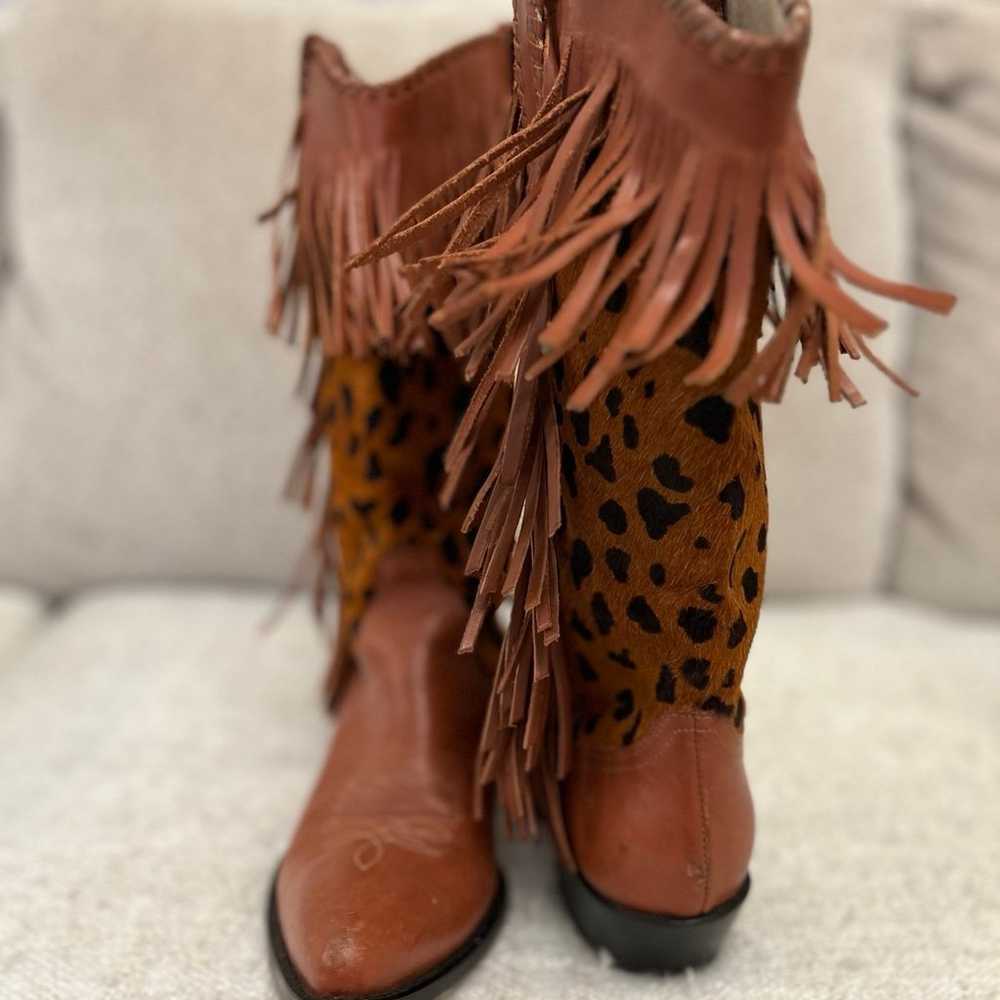 Naked Feet Leopard Fringe Cowboy Boots Horse Hair… - image 3