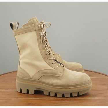 Allsaints Womens Beth Military Boots Beige Canvas… - image 1