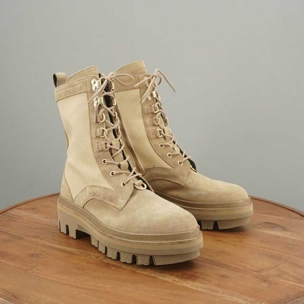 Allsaints Womens Beth Military Boots Beige Canvas… - image 2