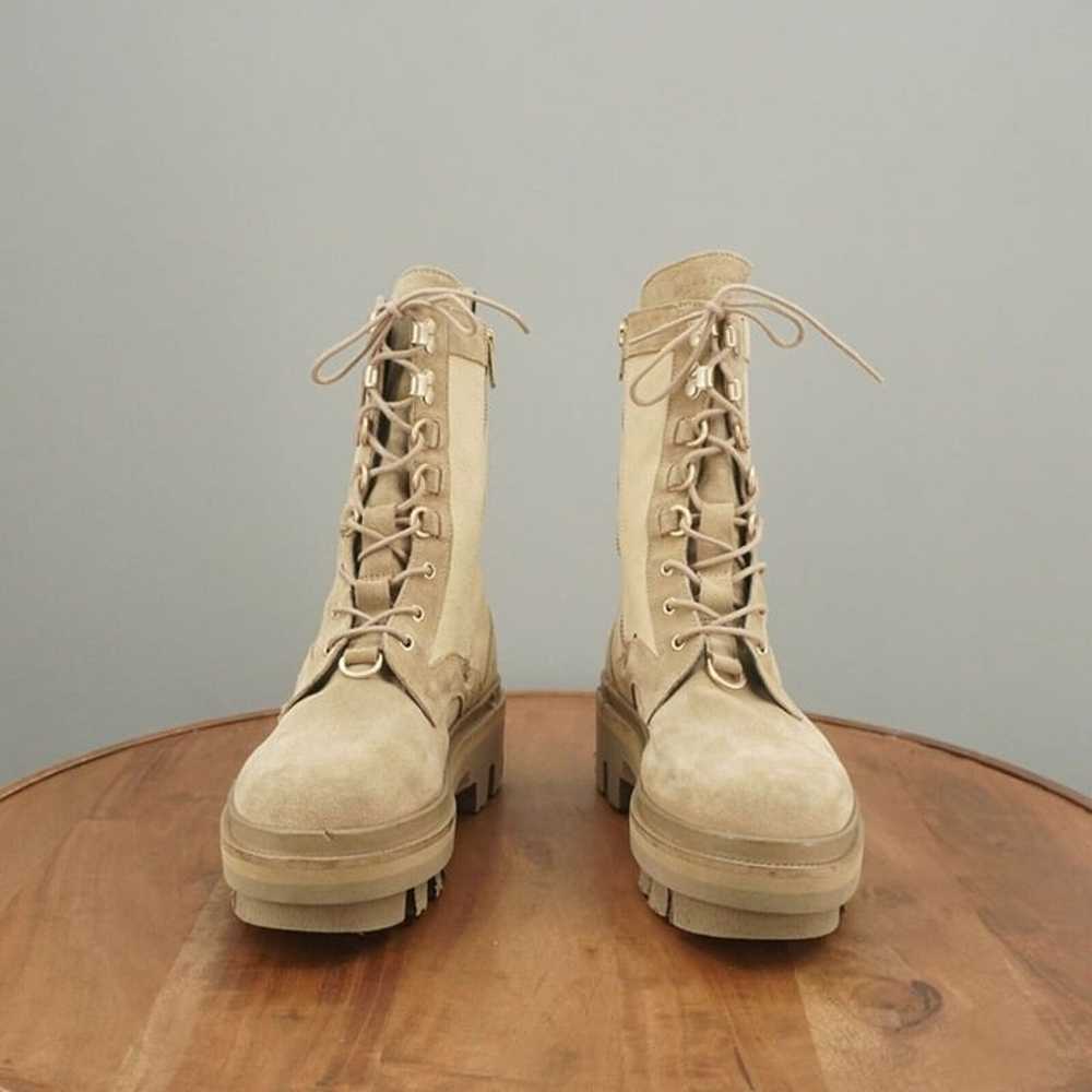 Allsaints Womens Beth Military Boots Beige Canvas… - image 3
