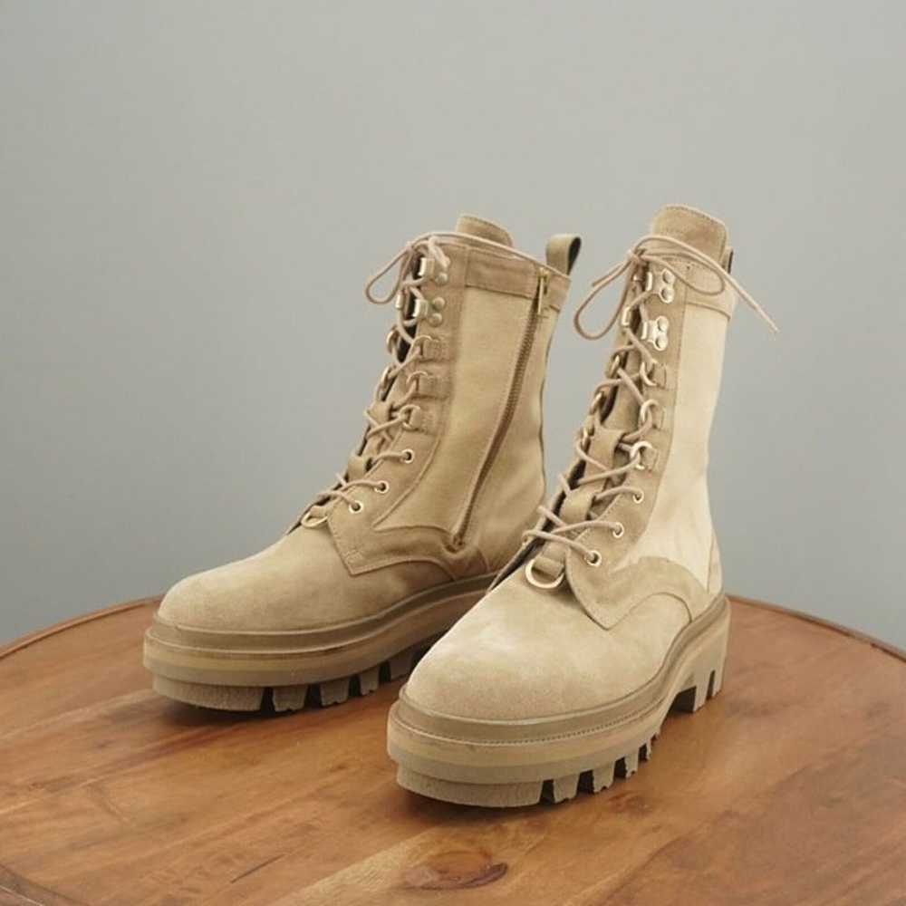 Allsaints Womens Beth Military Boots Beige Canvas… - image 4