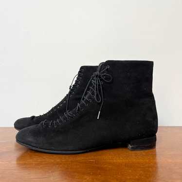 Doen Victoriana Black Suede Lace-Up boots