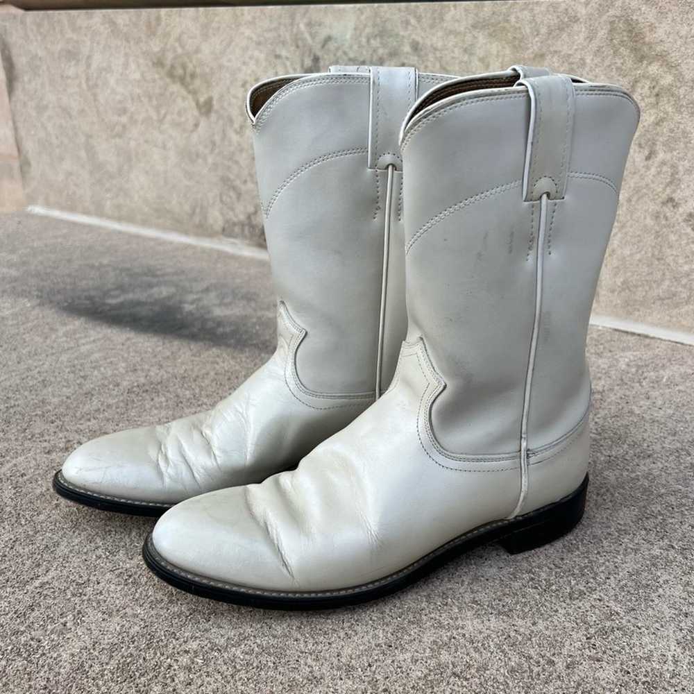 Vintage 90s Justin Roper Boots Pearl White Pull O… - image 1