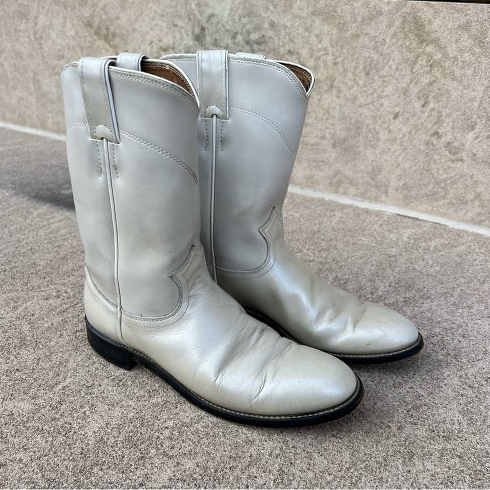 Vintage 90s Justin Roper Boots Pearl White Pull O… - image 3