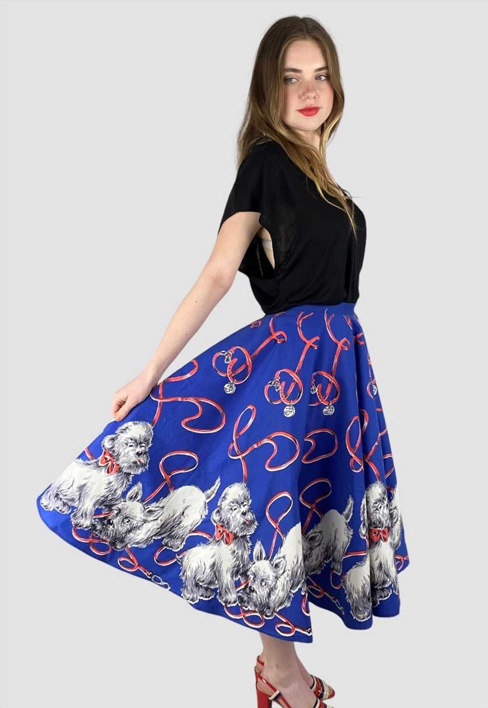 50's Vintage Ladies Blue Dog Print Circular Cotto… - image 3