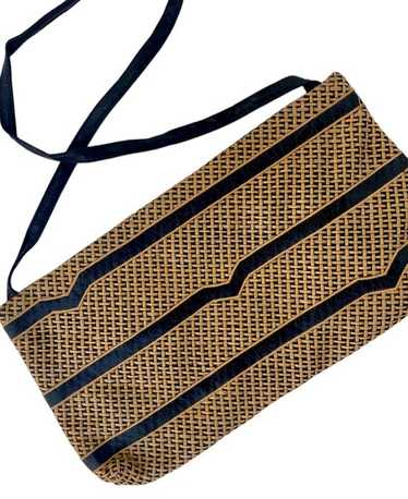 Vintage Reva Straw and Leather Handbag or Clutch 1