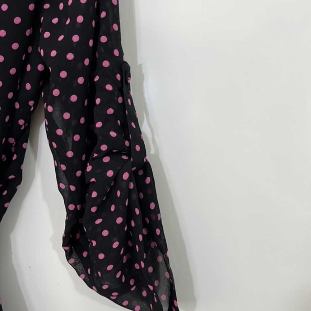 DR2 Wrap Polka Dot Sheer Lined Dress Black Pink S… - image 5