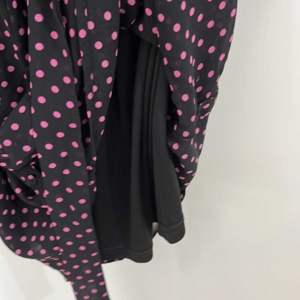 DR2 Wrap Polka Dot Sheer Lined Dress Black Pink S… - image 8