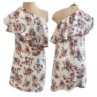 DO + BE White Floral Ruffle Polyester Off Shoulde… - image 1