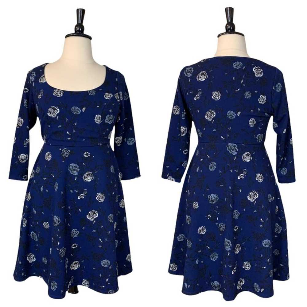 Torrid Women's Dress Scoop Neck Midi Blue Black F… - image 12