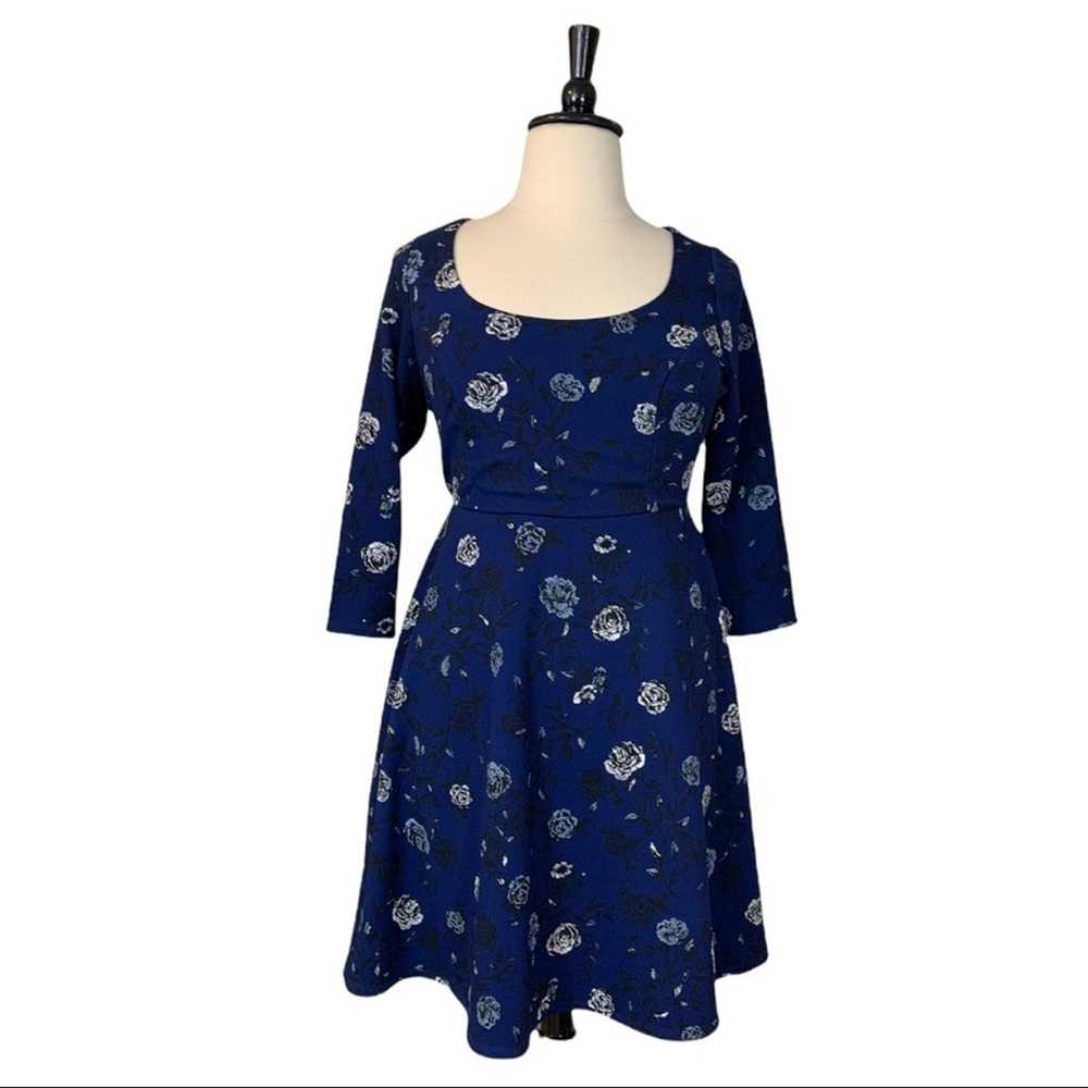 Torrid Women's Dress Scoop Neck Midi Blue Black F… - image 3