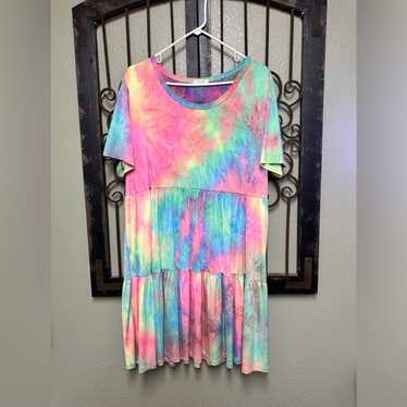 Oddy short sleeve multi color tie dye tiered baby… - image 1