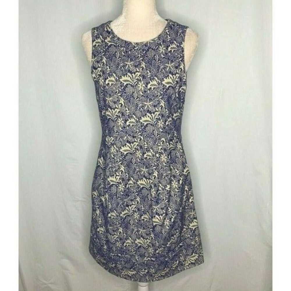 Floral Jacquard Shift Dress Blue Cream - image 2