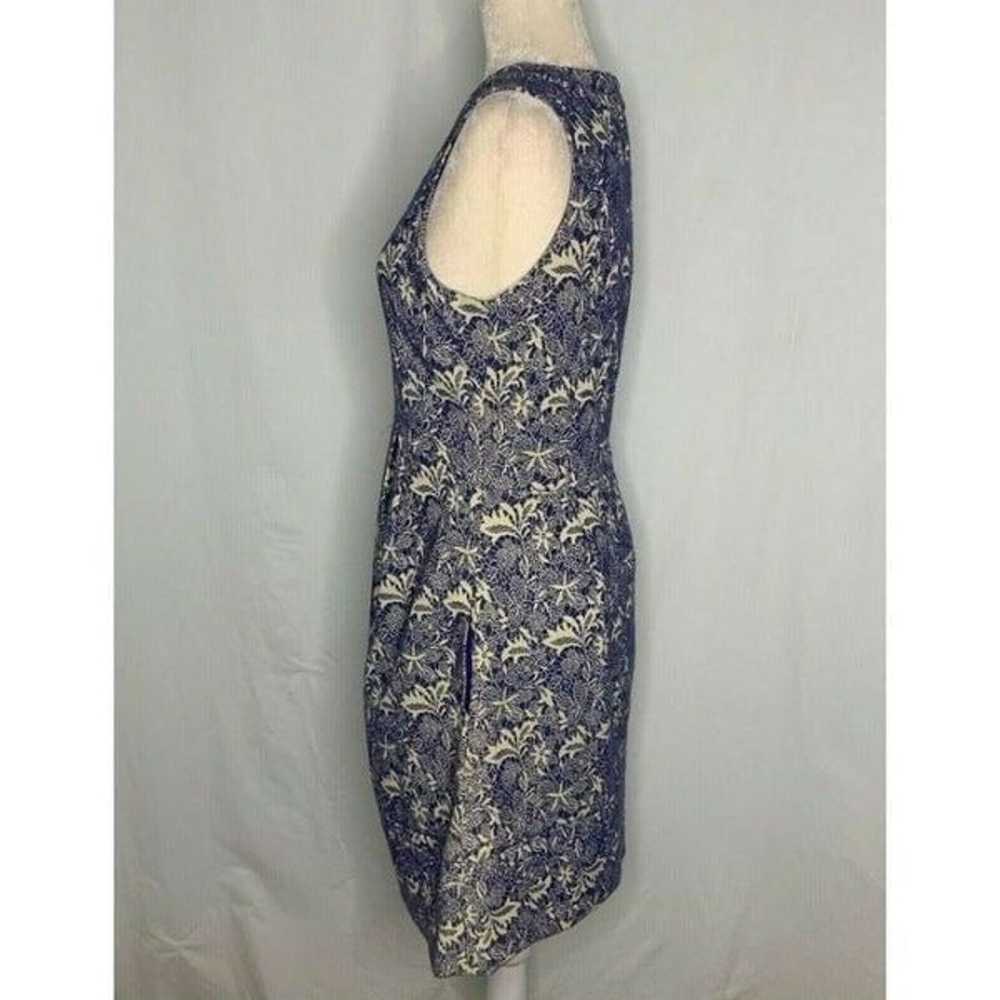 Floral Jacquard Shift Dress Blue Cream - image 3