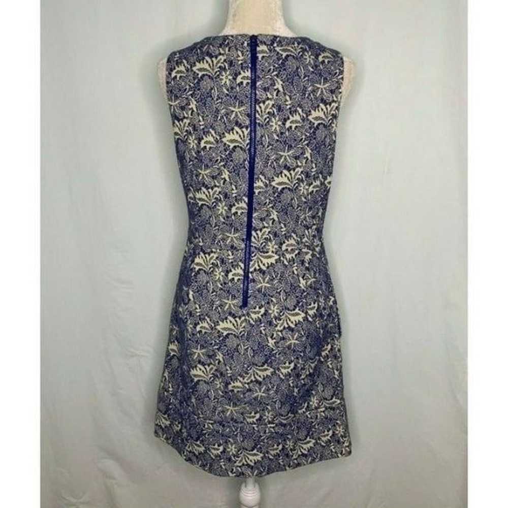 Floral Jacquard Shift Dress Blue Cream - image 5