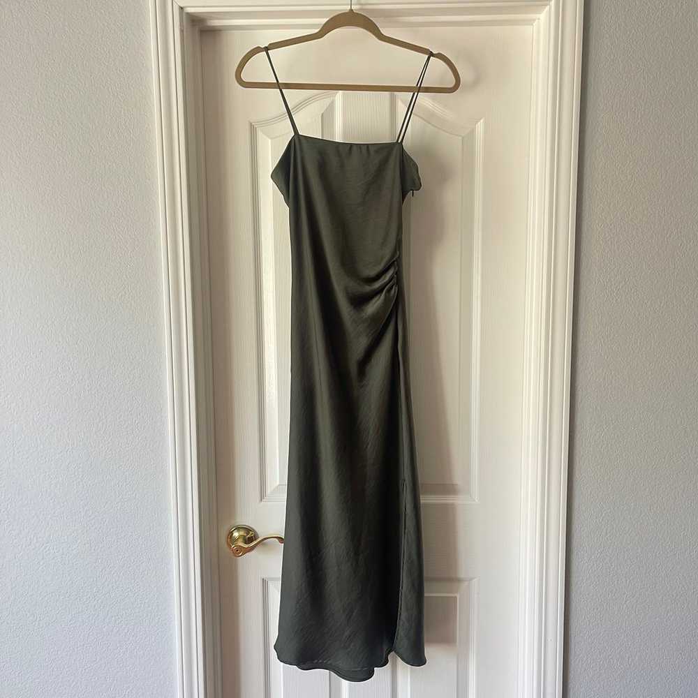 Zara Army Green Satin Side Ruched Slip Dress with… - image 3