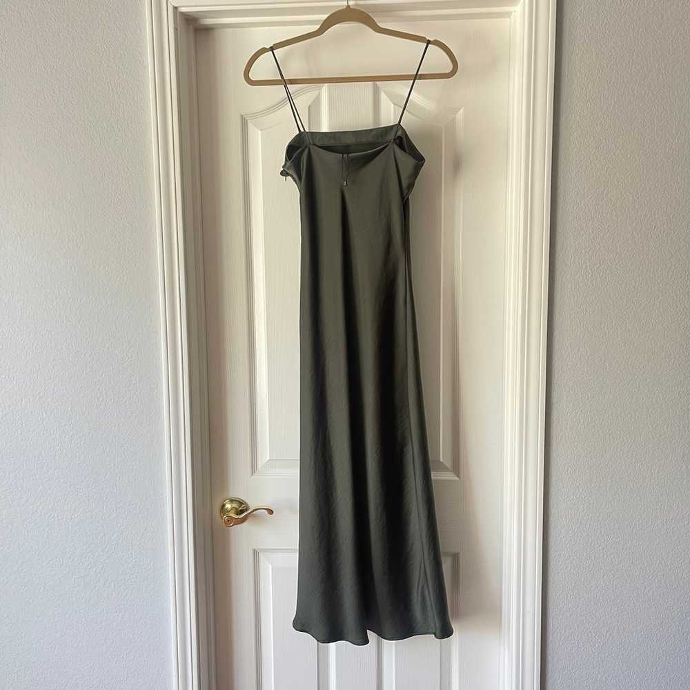 Zara Army Green Satin Side Ruched Slip Dress with… - image 4