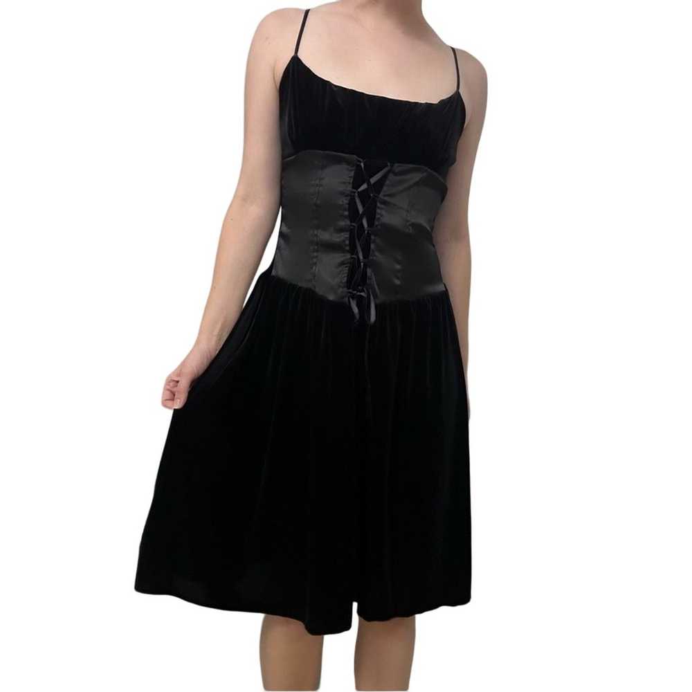 Vintage Dress Knee Length Velvet Lace Up Corset G… - image 1