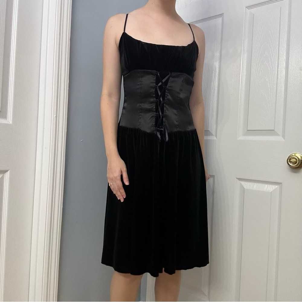 Vintage Dress Knee Length Velvet Lace Up Corset G… - image 2