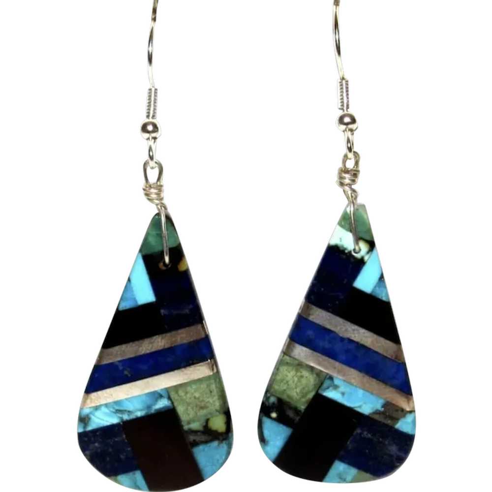 Santo Domingo Spiny Turquoise Jet Inlay Earrings … - image 1