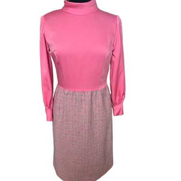 Vintage 60s Pink Mockneck Gray Plaid Wool Secretar
