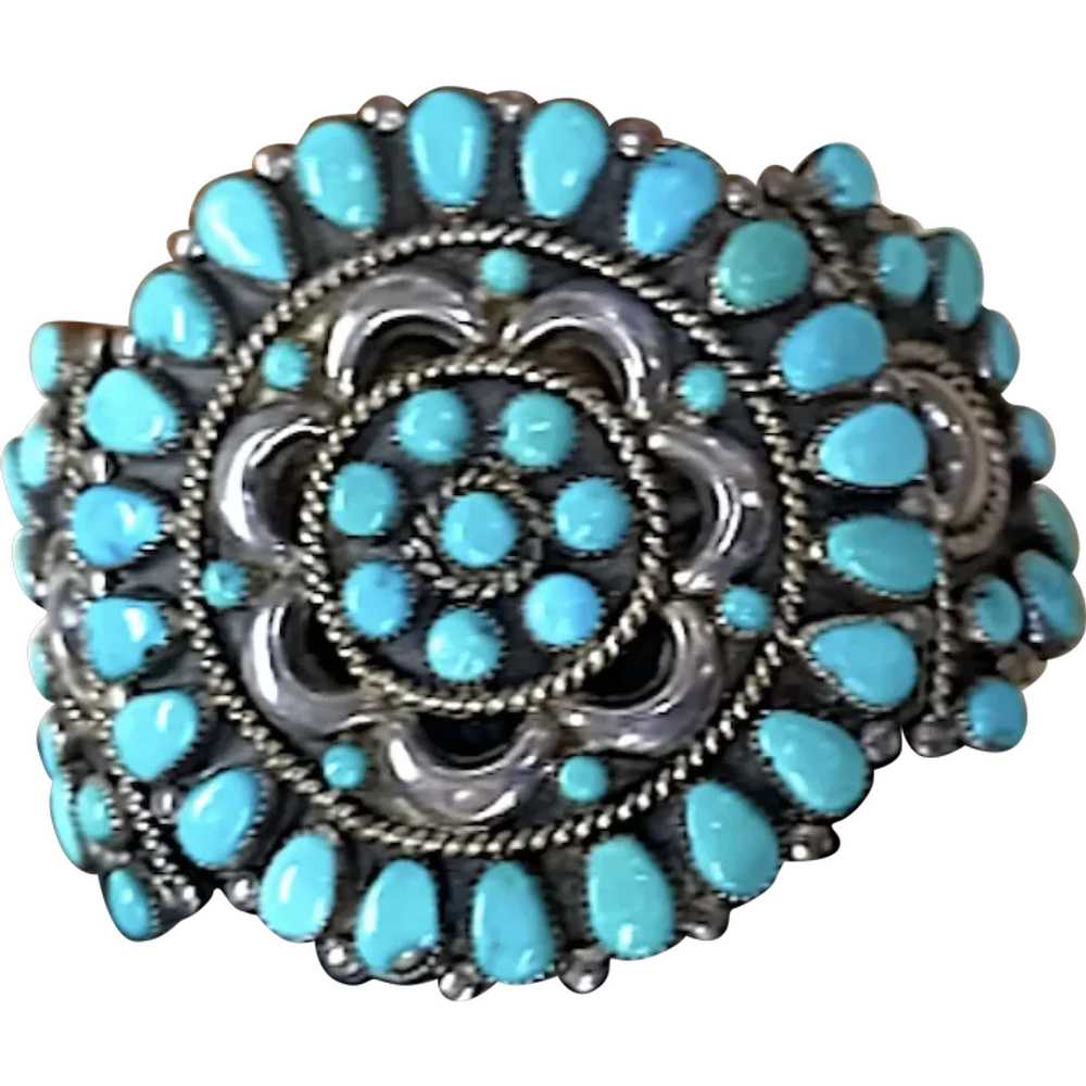 Old Pawn Navajo Turquoise Cluster & Sterling Silv… - image 1