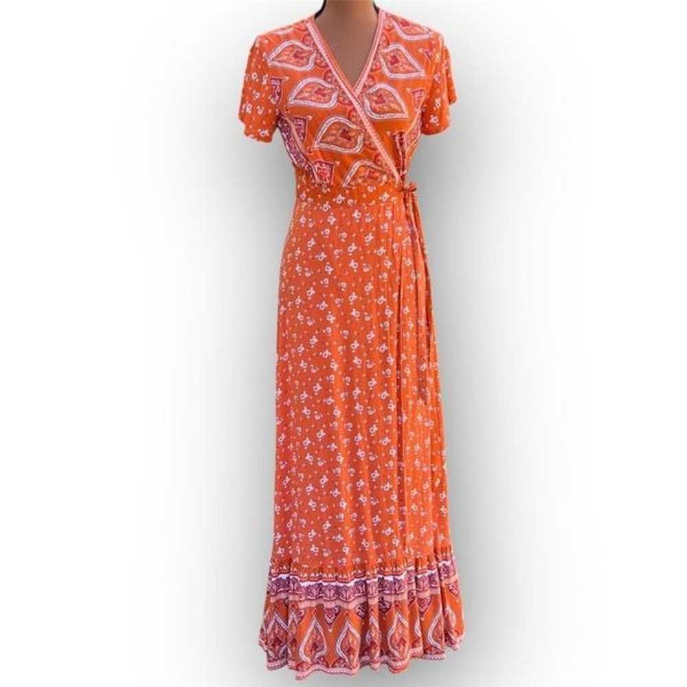 Zesica Boho Patterned Maxi Length Wrap Dress Sien… - image 1