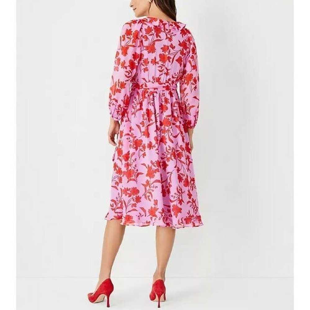 Ann Taylor Pink and Purple Floral Ruffle Midi Dre… - image 3