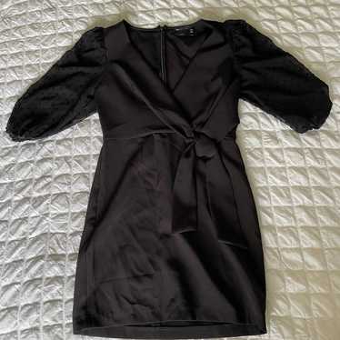 ASOS black chiffon sleeve front tie mini dress