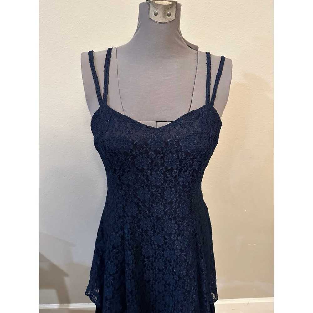 Vintage blue lace midi dress double straps full s… - image 2