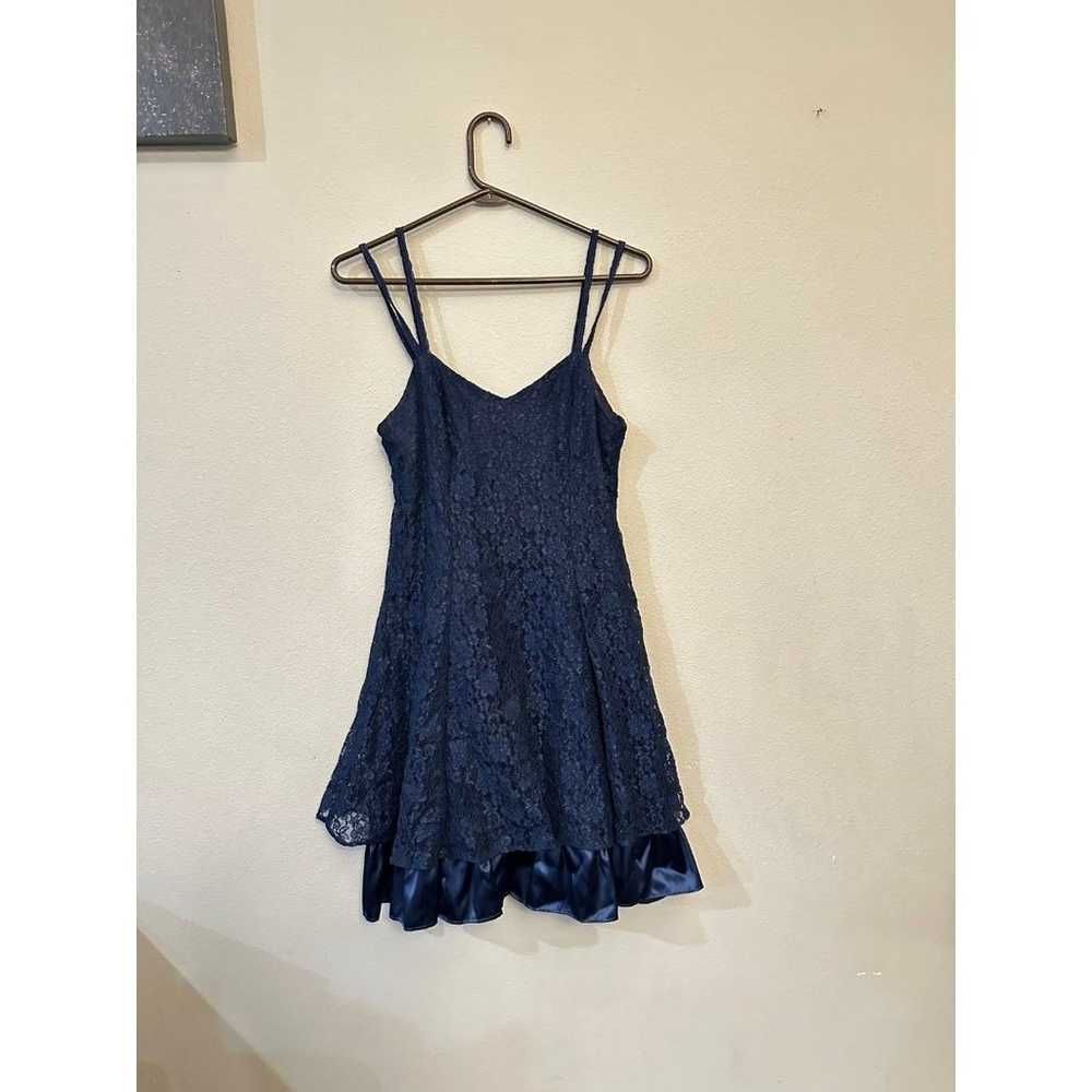 Vintage blue lace midi dress double straps full s… - image 5