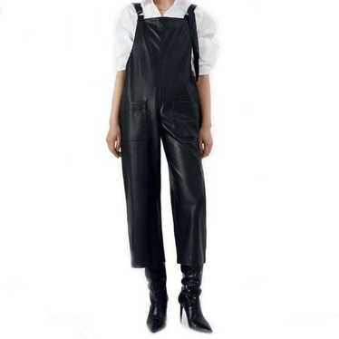 Zara Faux Leather Black Cropped Overalls Size Smal