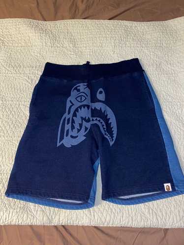 Bape Indigo Tiger Shark Sweat Shorts