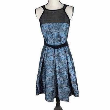 Eva Franco Blue Jacquard Brocade Dress M