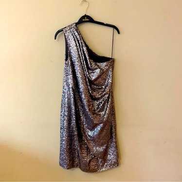 Pamella Roland silver sequin one shoulder dress 12