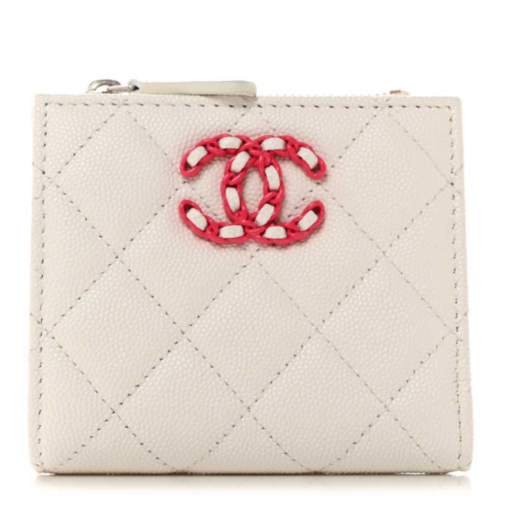 CHANEL Caviar Quilted Small 19 Wallet White Pink - image 1