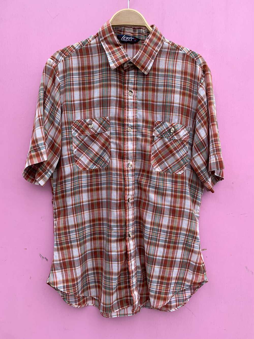 RETRO THIN LIGHTWEIGHT PLAID SHORT SLEEVE BUTTON … - image 1