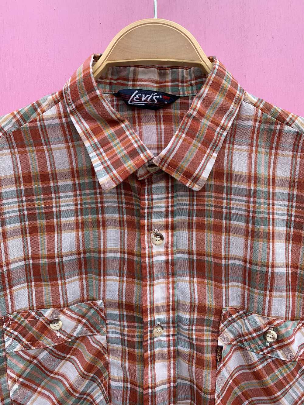 RETRO THIN LIGHTWEIGHT PLAID SHORT SLEEVE BUTTON … - image 2