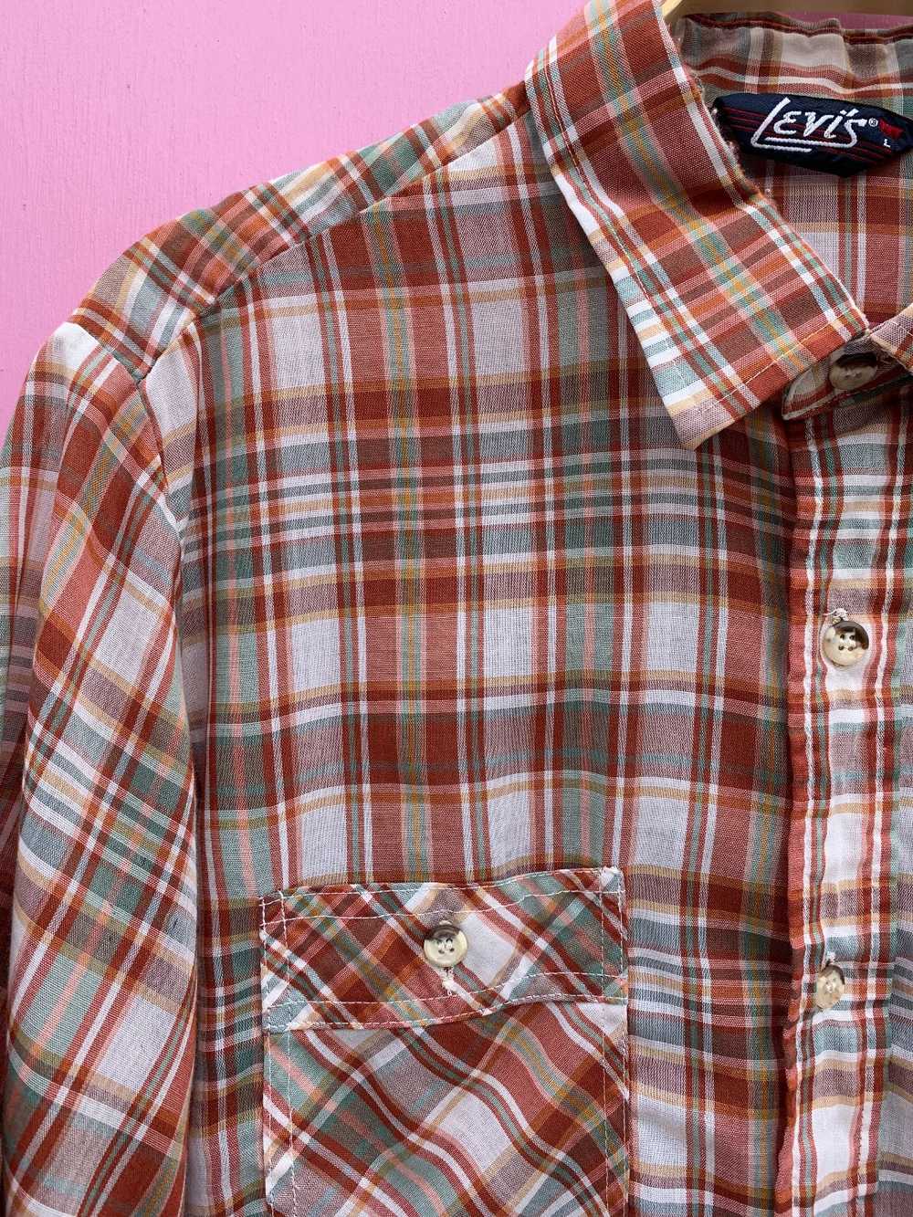 RETRO THIN LIGHTWEIGHT PLAID SHORT SLEEVE BUTTON … - image 3