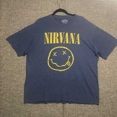 Nirvana Shirt Large Blue Cotton Poly Blend Smiley