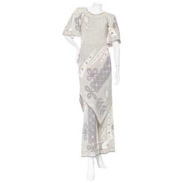 1960s Gray and White Silk Printed Two-Piece Dress 