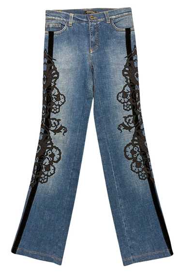 ROBERTO CAVALLI DENIM JEANS W BLACK VELVET APPLIQU