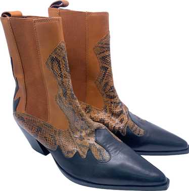 UNKNOWN Brown and Black Snake Print Cowboy Boots … - image 1