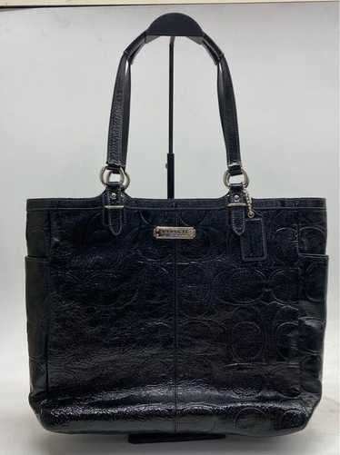 Coach F19818 Stripe Stitched Patent Black Leather 