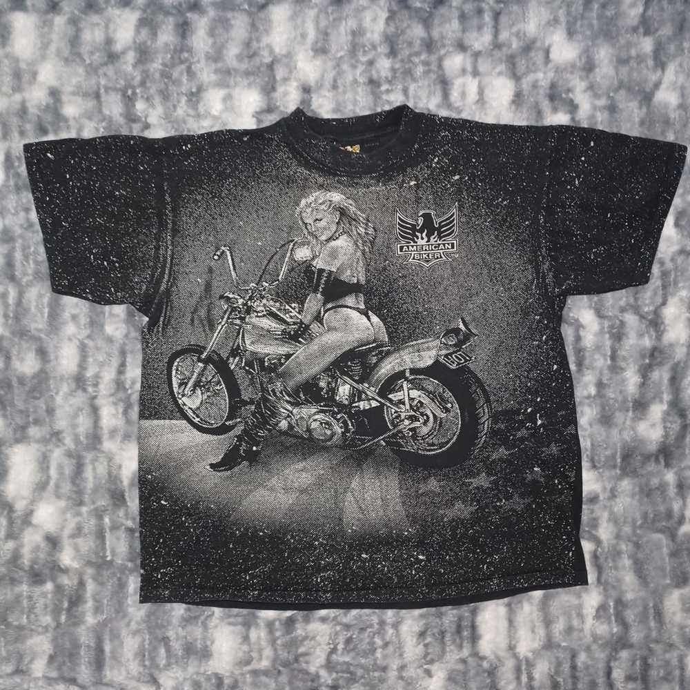 Vintage Harley Davidson 3D Emblem Biker Girl Shirt - image 1